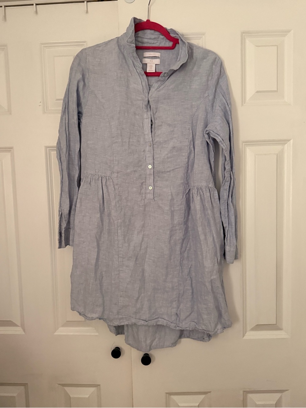 Halston Heritage Light Blue Long-Sleeve Linen Shirt Dress